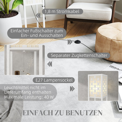 HOMCOM Stehlampe, Gittermuster, 2-Ebenen-Regale, für verschiedene Glühbirnen, Weiß