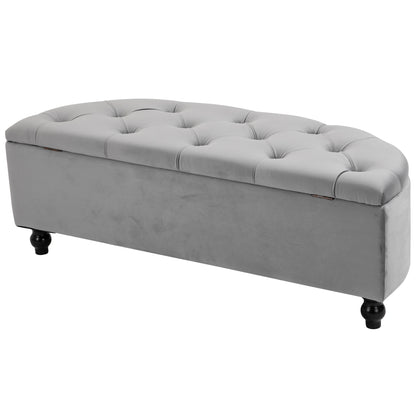 HOMCOM Sitzbank mit Stauraum Polsterbank mit Samtoptik, geöffnetem Deckel Sitztruhe mit Holzbeine, Truhenbank für Wohnzimmer Flur Schlafzimmer 120 x 46 x 42 cm, Grau