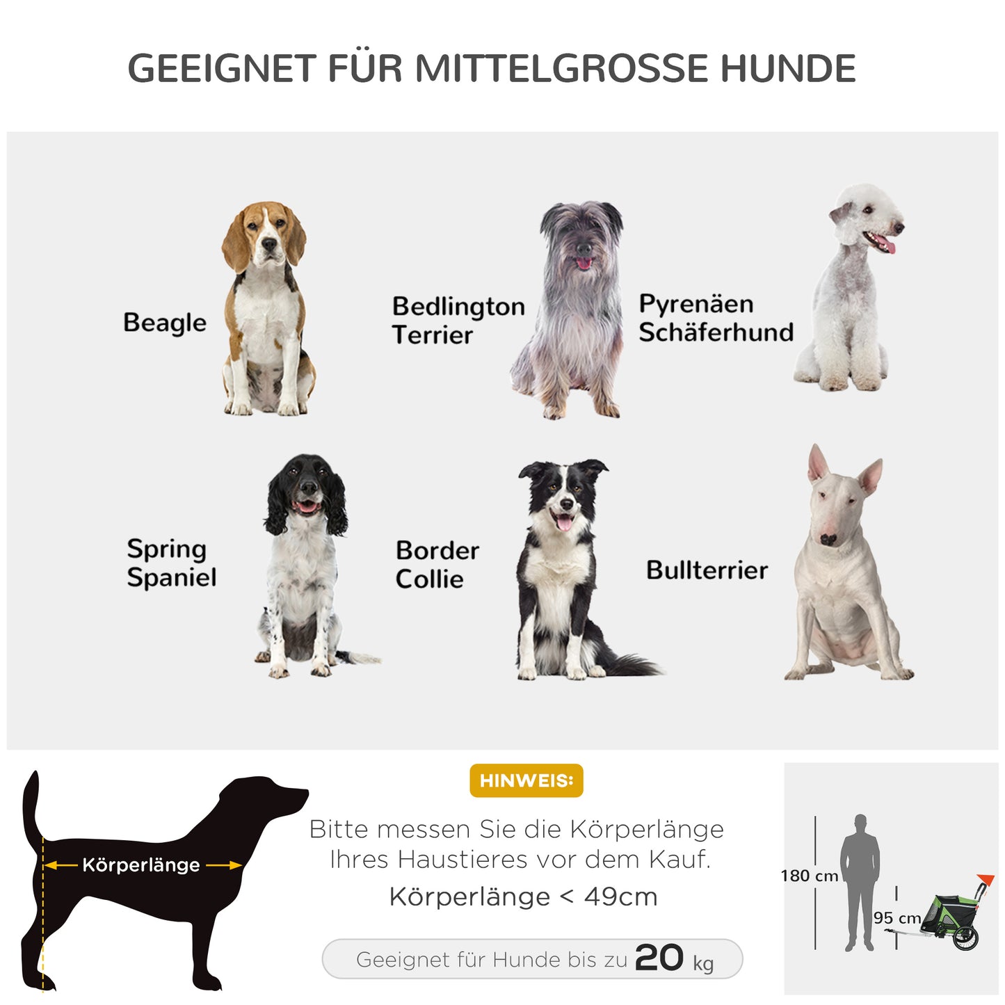 PawHut 2-in-1 Hundebuggy Hundejogger Fahrradanhänger bis 20kg 2 Reflektoren 1 Sicherheitsleine 150 x 68 x 95 cm Grün