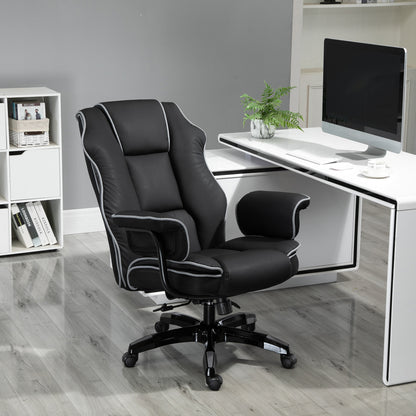 Vinsetto Bürostuhl, Ergonomisch Schreibtischstuhl mit Liegefunktion, Drehfunktion, Höhenverstellbar Computerstuhl für Home-Office, Kunstleder, Schwarz