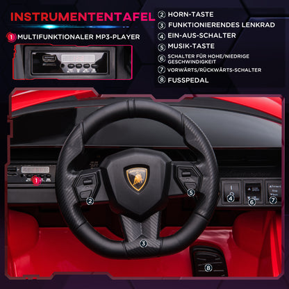 HOMCOM Kinderfahrzeug 12V 2 Fahrmodi Lamborghini SIAN SUV-Auto-Spielzeug Elektroauto mit Fernbedienung Musik(MP3/USB) Licht 37-60 Monate Metall Rot 108 x 62 x 40 cm