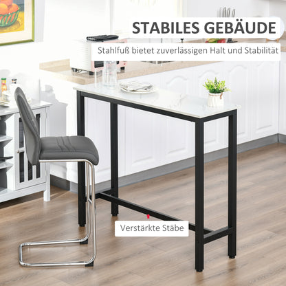 HOMCOM Bartisch in Marmoroptik, Stahlrahmen, Nivellierfüße, 120x40x100 cm, Weiß/Schwarz