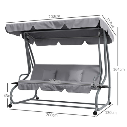 Outsunny 2-in-1 Hollywoodschaukel mit Liegefunktion, verstellbares Dach, bis 340 kg, Stahl, 200x120x164 cm, Grau