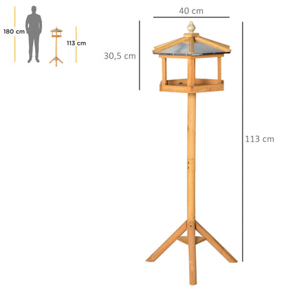 PawHut Vogelhaus mit Ständer wetterfestes Vogelfutterhaus mit wetterfestem Zinkdach Futterhaus aus Holz für Wildvögel 40 x 40 x 113 cm Gelb