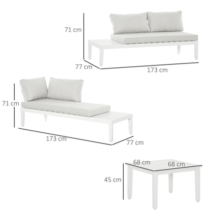 Outsunny Gartenmöbel-Set für 3 Personen mit Beistelltisch Sofa mit Kissen L-Form Outdoor Aluminium Cremeweiß