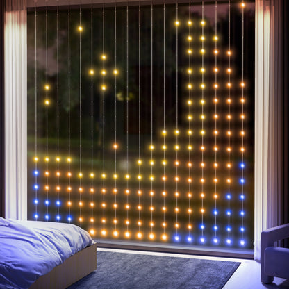 HOMCOM Vorhang mit 400 LED-Lichtern، Dynamische Lichterketten mit Musiksynchronisation für Schlafzimmer، Wohnzimmer، 3 x 3 م