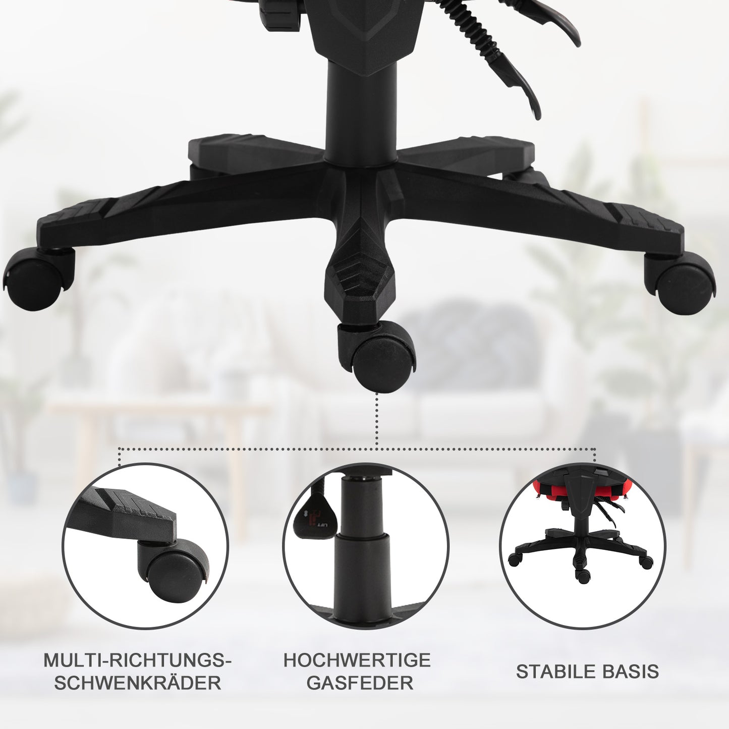 Vinsetto Ergonomischer Bürostuhl, Gaming Stuhl, Drehstuhl mit Fußstütze, PC Stuhl, Chefsessel, höhenverstellbar, Polyester, Schwarz+Rot,58 x 63 x 112-122 cm