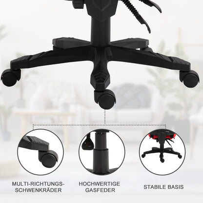 Vinsetto Ergonomischer Bürostuhl, Gaming Stuhl, Drehstuhl mit Fußstütze, PC Stuhl, Chefsessel, höhenverstellbar, Polyester, Schwarz+Rot,58 x 63 x 112-122 cm