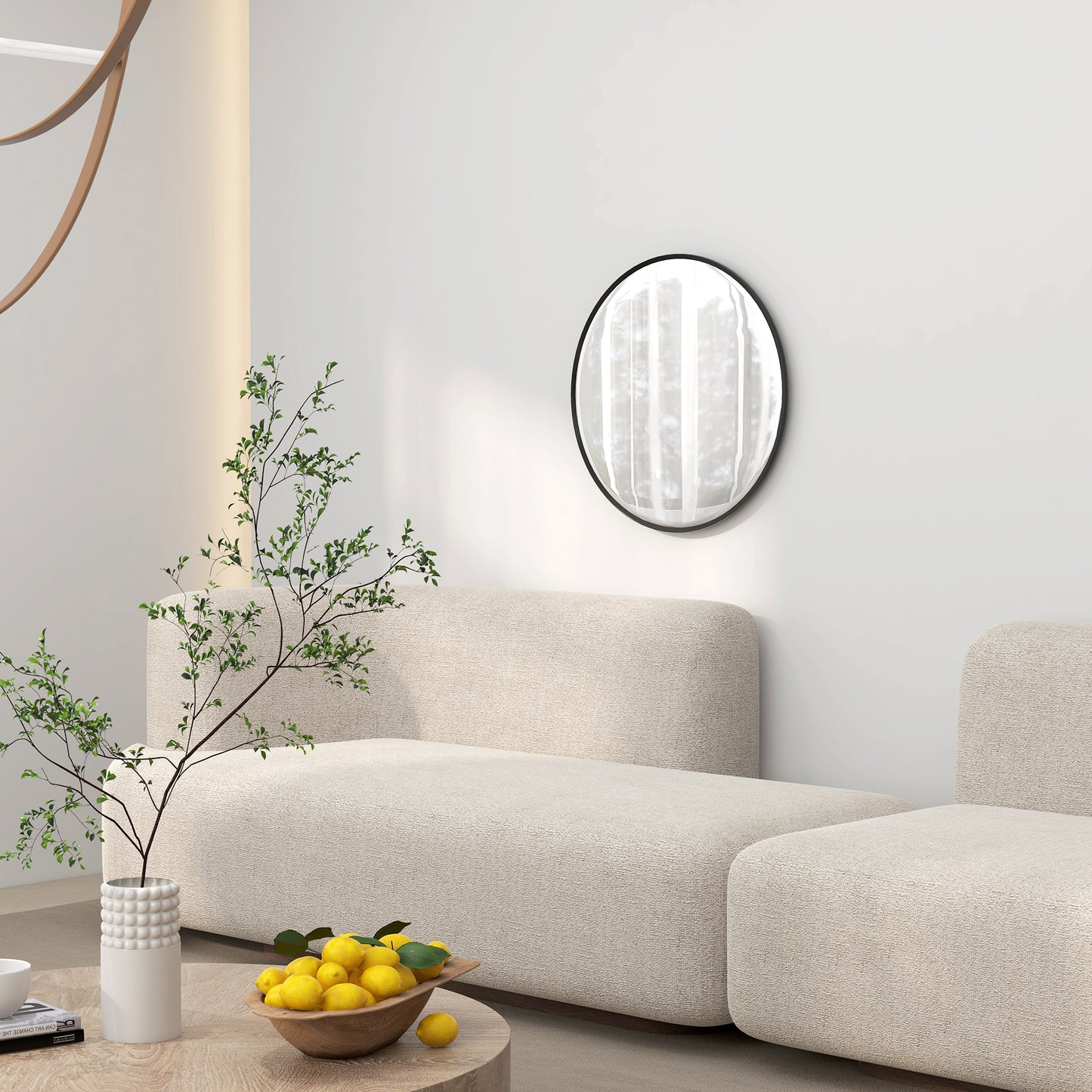 HOMCOM Wandspiegel, modernes Design, Φ61 cm, Schwarz