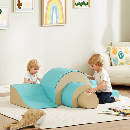 AIYAPLAY 5-teiliges Softbaustein-Set für Babys & Kleinkinder, Schaumstoff, Kunstleder, 5 kreative Formen, Indoor-Set zum Klettern, Krabbeln, Spielen, Grün