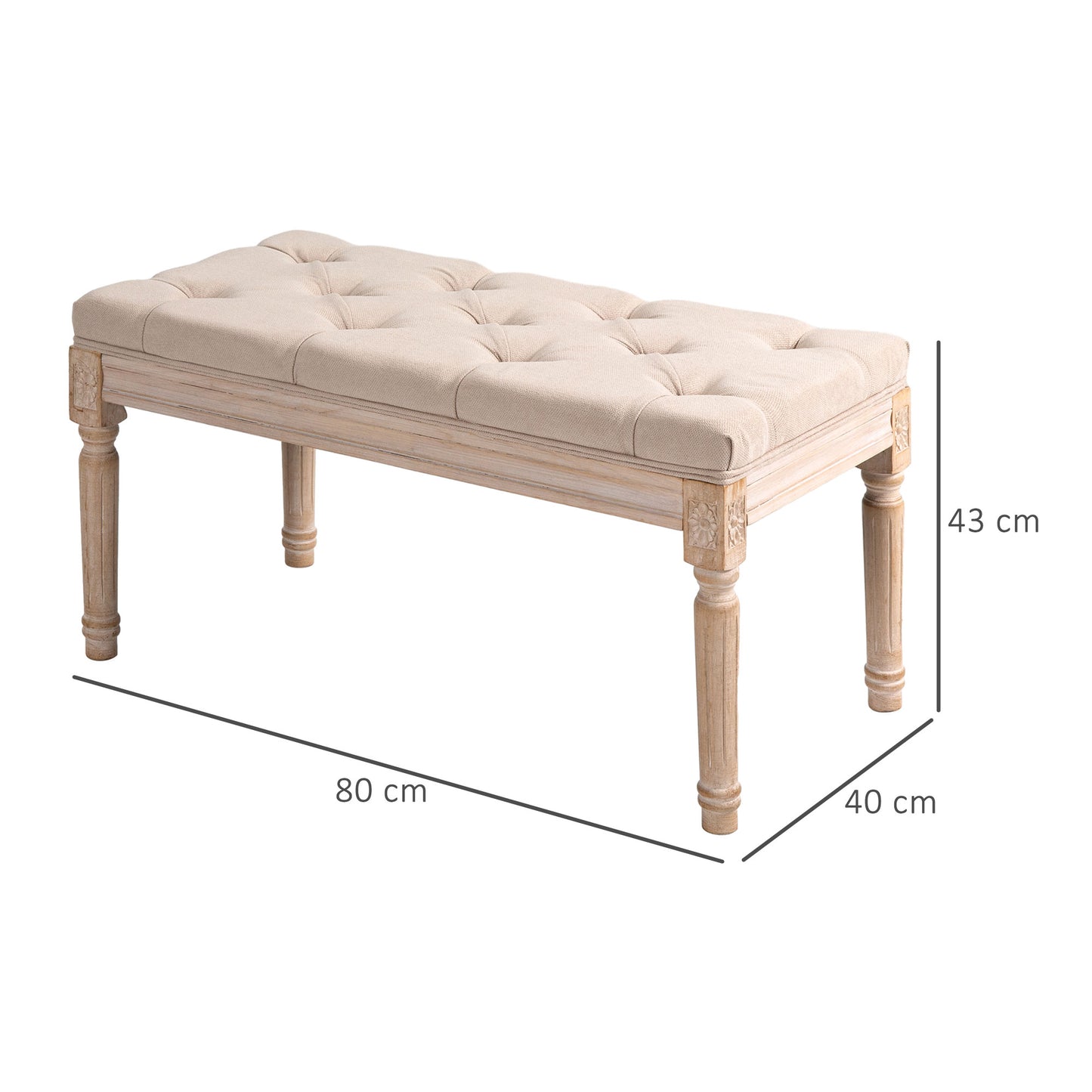 HOMCOM Sitzbank Vintagedesign Vintagebank, Knopfheftung, gedrechselte Beine, Shabby Chic, Creme