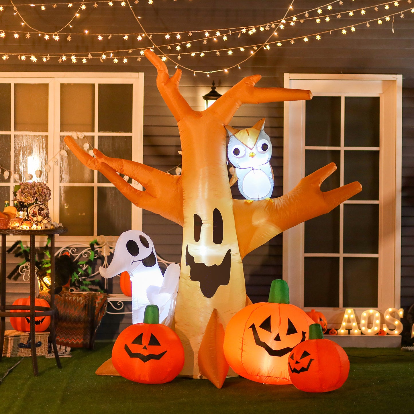 HOMCOM Halloween Aufblasbares Spukgespenst Luftfigur Aufleuchtend Deko 120/ 240 cm (Aufblasbarer Spukbaum)