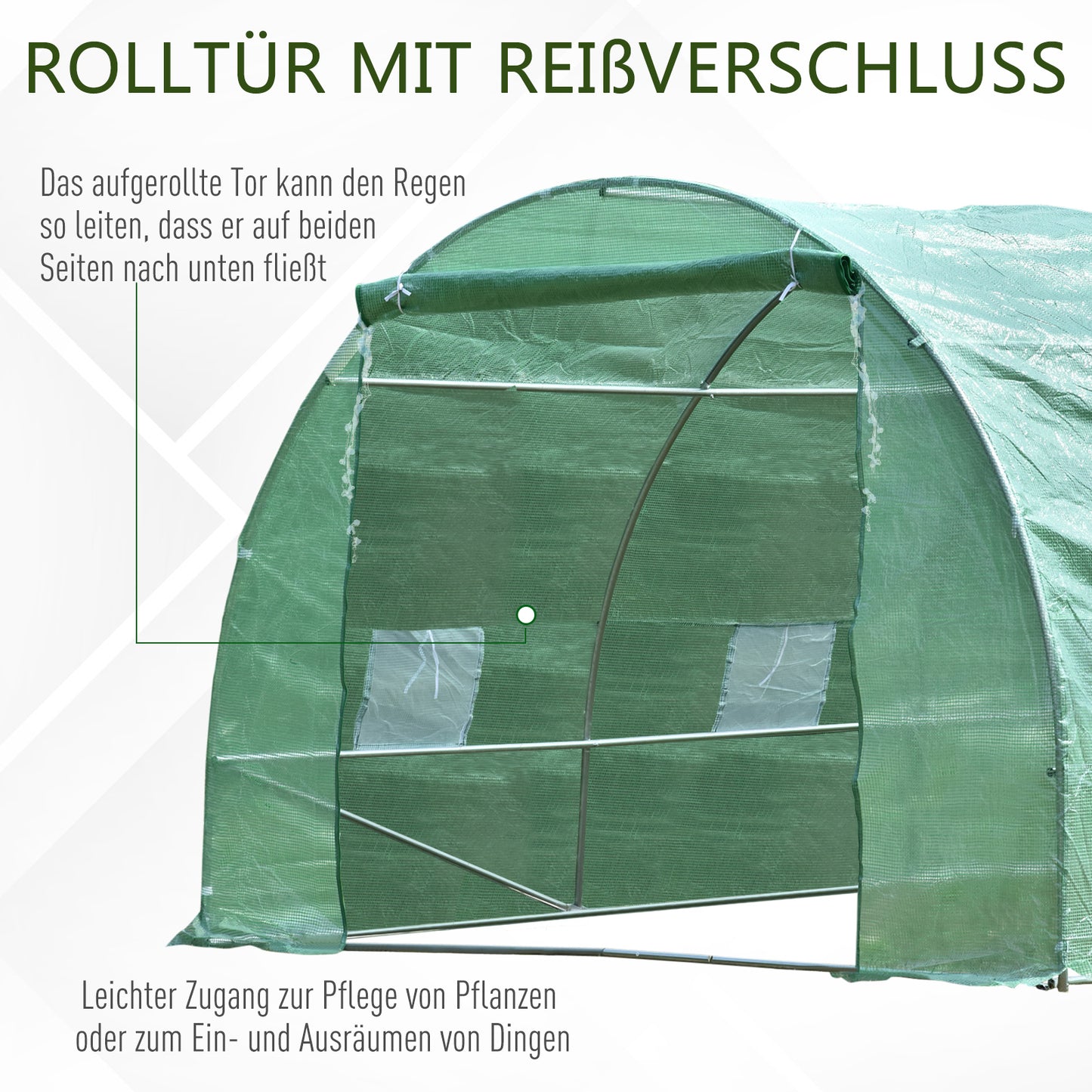 Outsunny Foliengewächshaus Tomatengewächshaus Treibhaus Folientunnel Frühbeet mit Fenster Grün 595 x 300 x 200 cm