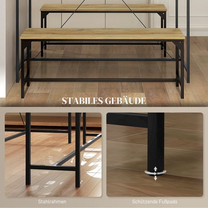 HOMCOM Essgarnitur, Tisch &amp; 2 Bänke, Industrial Design, Stahlrahmen, Holzdekor/Schwarz