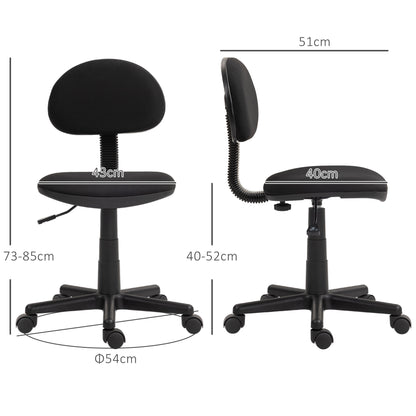 HOMCOM Bürostuhl, armloses Design, niedrige Rückenlehne, rollbar, drehbar, Schwarz