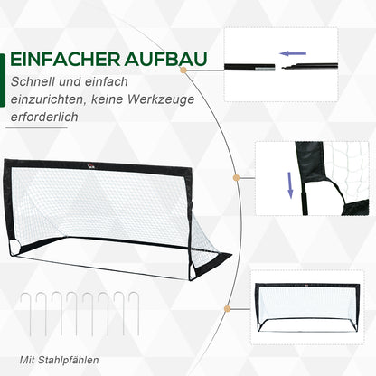 HOMCOM Fußballtor 2er Set faltbar 183 x 90 x 90 cm Fussballtor mit Tragetasche wetterfest Outdoor Fußball Tore für Erwachsene Fußballtore für Garten Training Freizeit Schwarz