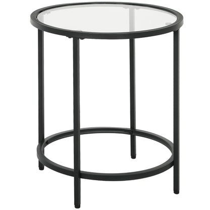HOMCOM Runder Beistelltisch mit Glasplatte und Metallrahmen, kleiner Kaffeetisch für Wohnzimmer, Schlafzimmer, Schwarz