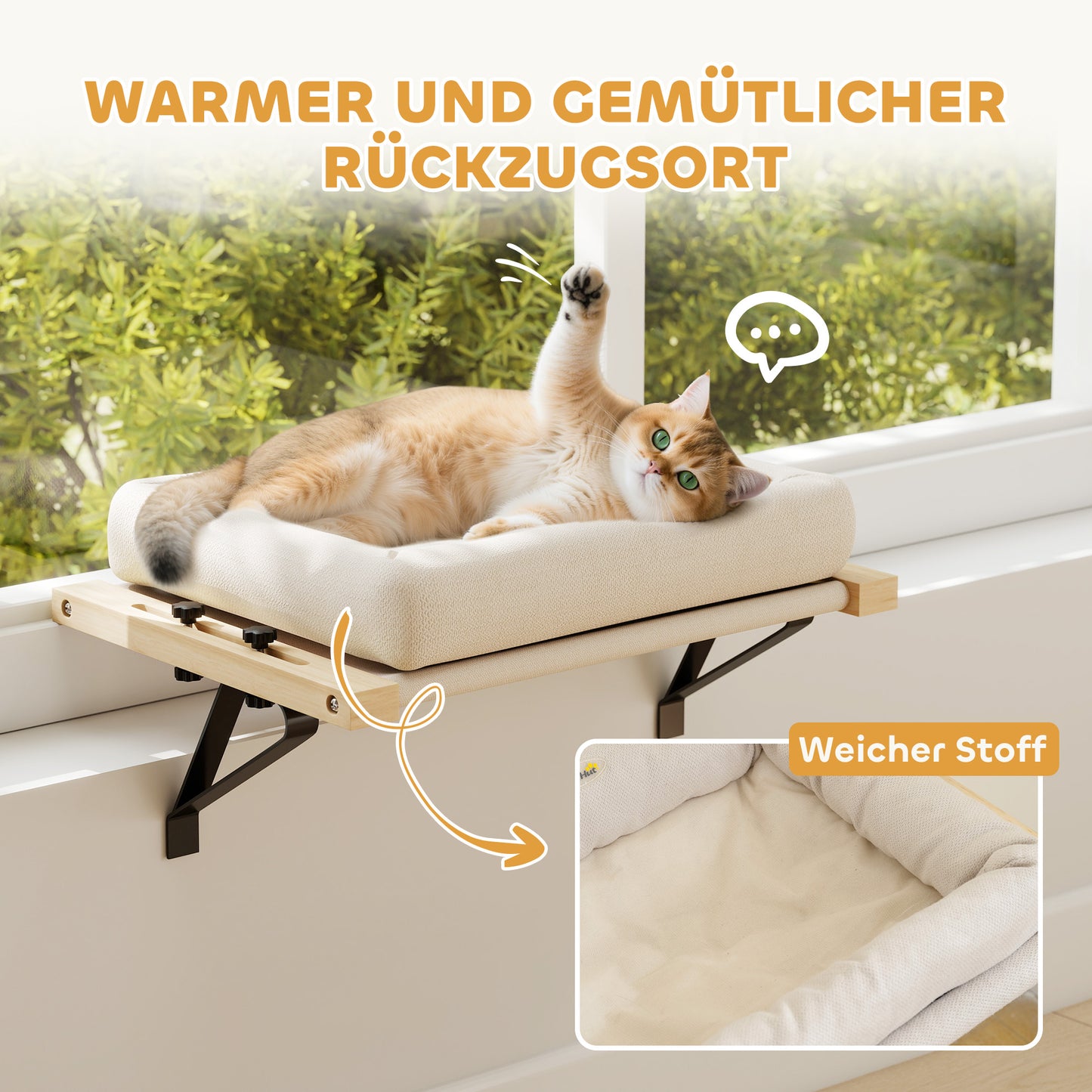 PawHut Katzenhaus mit Halterung für Fensterbänke und Heizungen, Kissen, Holzrahmen, Weiß