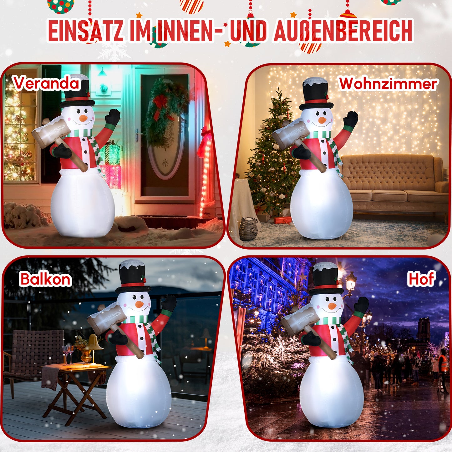 HOMCOM Aufblasbarer Schneemann, Outdoor Weihnachtsdekoration, 1,80 m, Santa Claus, inkl. Gebläse, Mehrfarbig