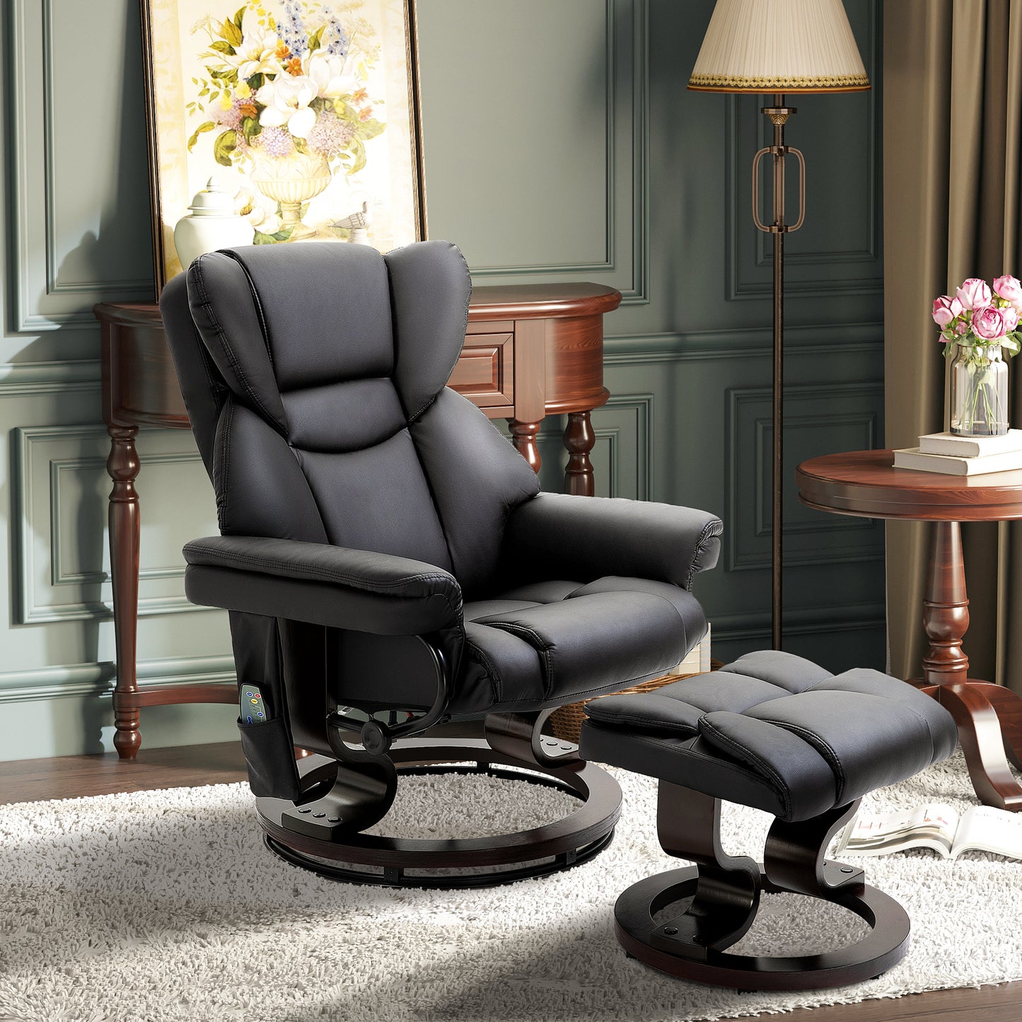 HOMCOM Relaxsessel mit Massagefunktion Fußhocker Liegefunktion Kunstleder 79 x 82 x 101 cm