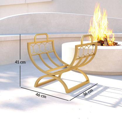 Outsunny Kaminholzregal für innen 46 x 36 x 41cm Brennholzregal für Kamin Ofen Metall Gold