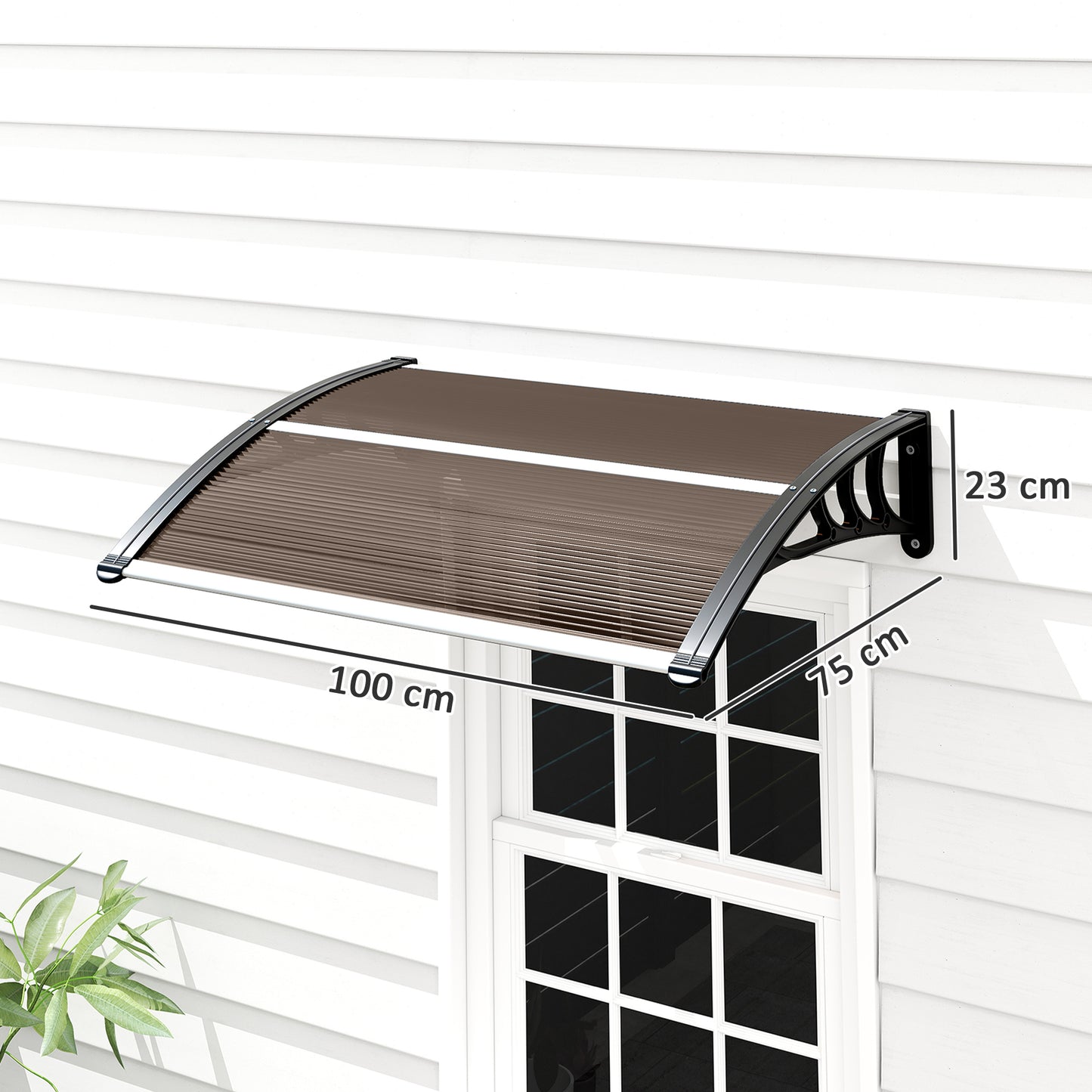 Outsunny Vordach Haustürvordach 75 x 100 cm Pultvordach Überdachung Polycarbonat Braun