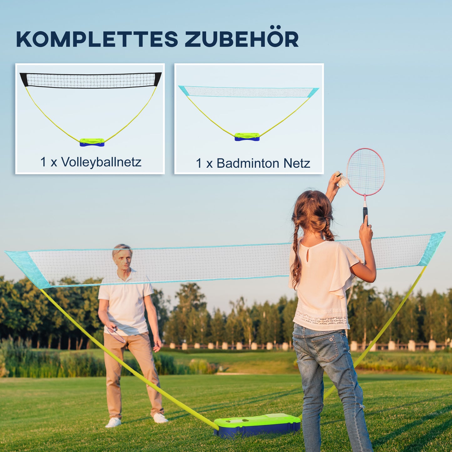 SPORTNOW Badminton-Netz-Set Volleyball-Netz-Set, 3-teiliges Set, 400 cm x 22,4 cm x 155 cm, Schwarz + Blau + Grün