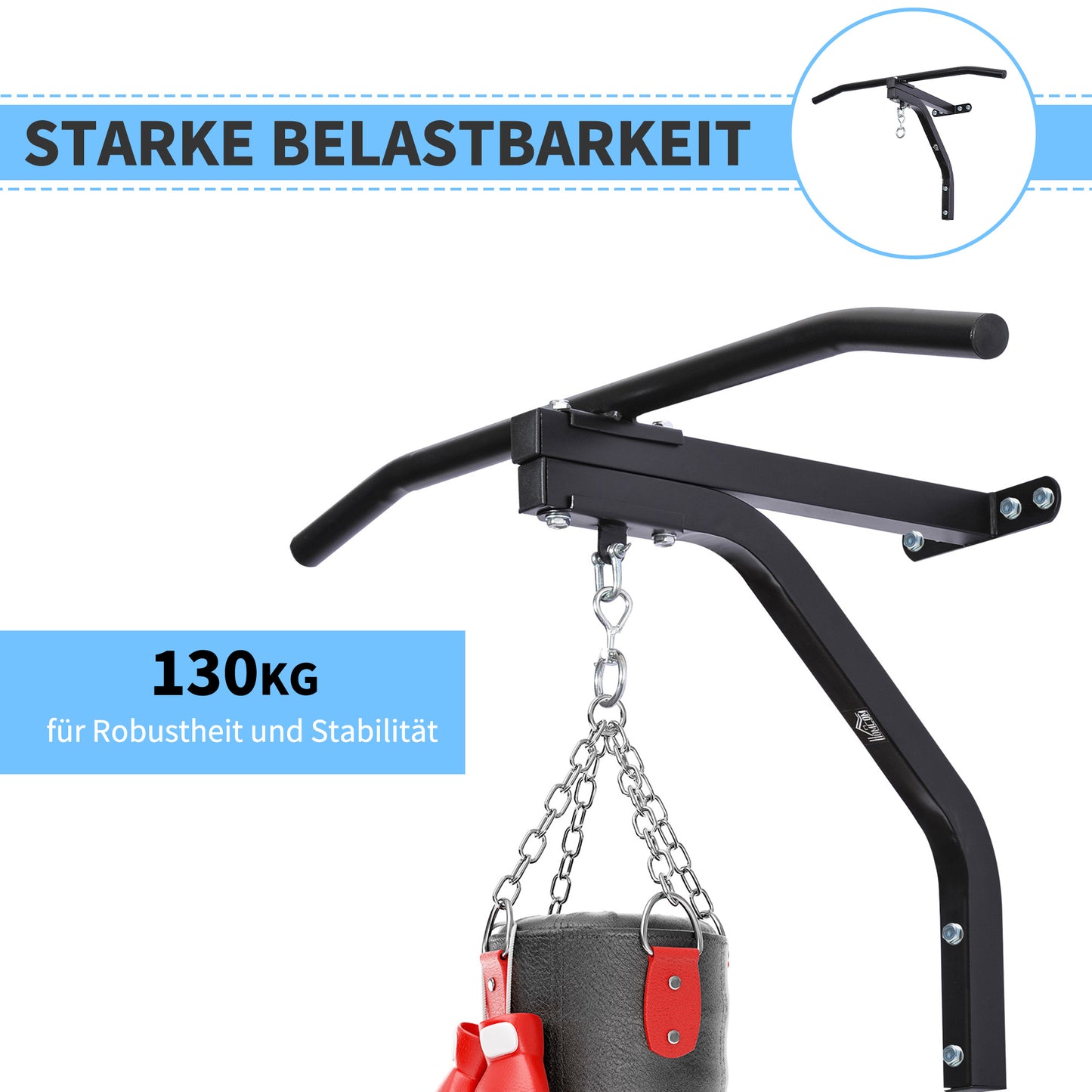 HOMCOM Boxsackhalterung Wandhalterung Boxsack Sandsack Halterung Tragkraft Stahl Schwarz 93 x 47 x 51 cm