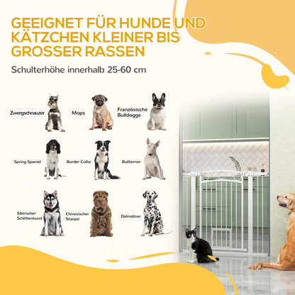 PawHut Haustiertor, 96 cm Treppengatter, verstellbare Breite 76-104 cm, mit Katzentür, für Treppen und Türöffnungen, Weiß