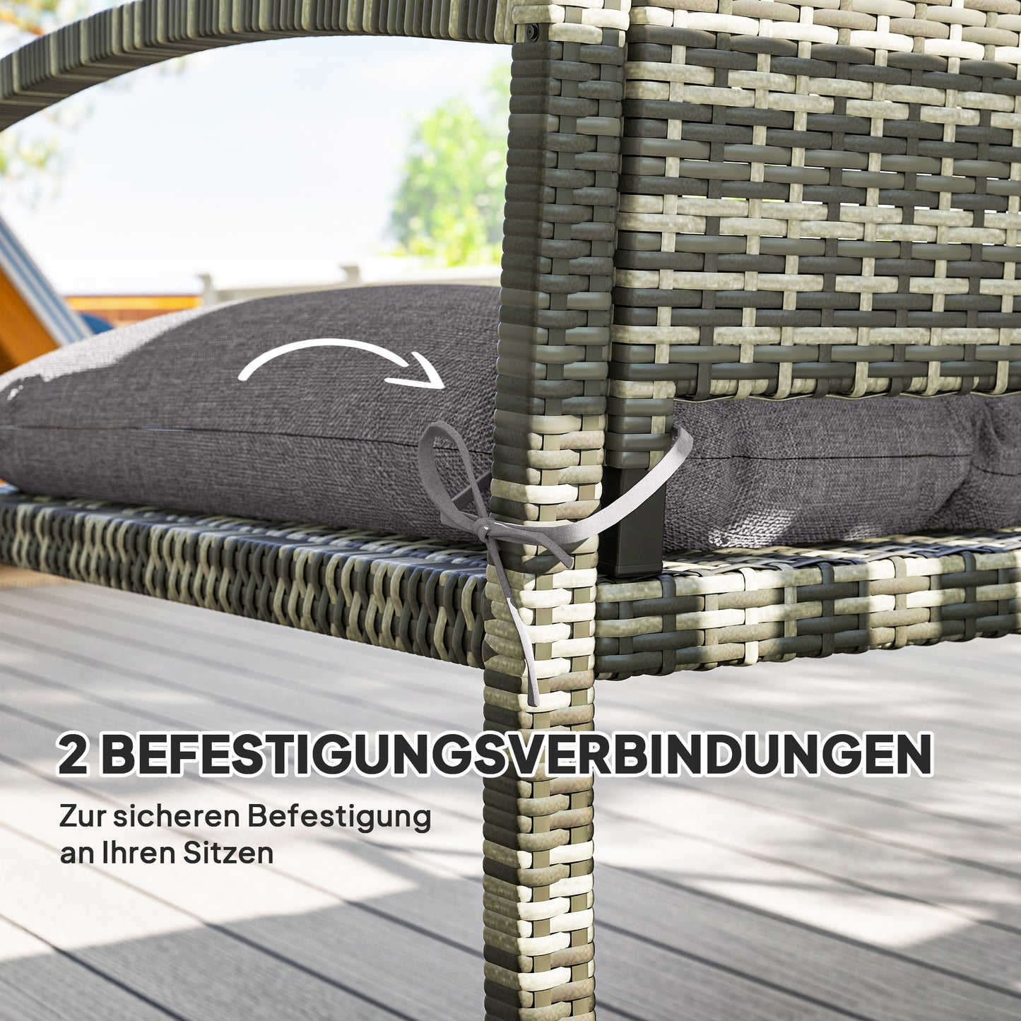 Outsunny Bankauflage 105 x 46 x 12,5 cm Bankkissen mit Bändern, Outdoor Sitzkissen für Gartenmöbel, Sitzbank, Grau
