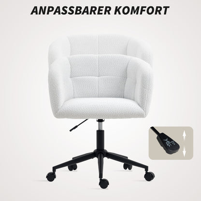 HOMCOM Gepolsterter Bürostuhl mit Plüschbezug, Wannen-Design, rollbarer Schreibtischstuhl, Stahlbasis, Creme+Schwarz