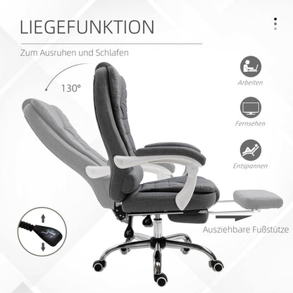 Vinsetto Bürostuhl mit ausklappbarer Fußstütze، Chefsessel، verstellbare Rückenlehne، Leinenoptik، غراو