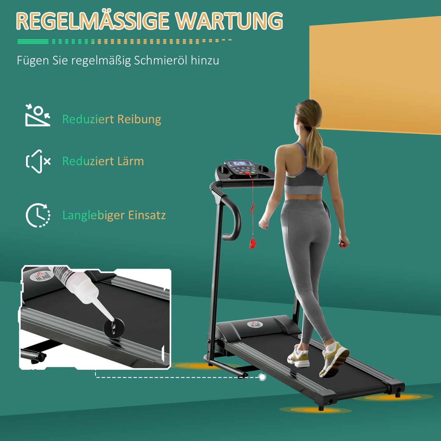 homcom Elektrisches Laufband, faltbar, mit LCD-Display, Geschwindigkeit 0,8-10km/h und 3 Programme, Leistung 500 W, 123 x 62 x 117 cm, Schwarz