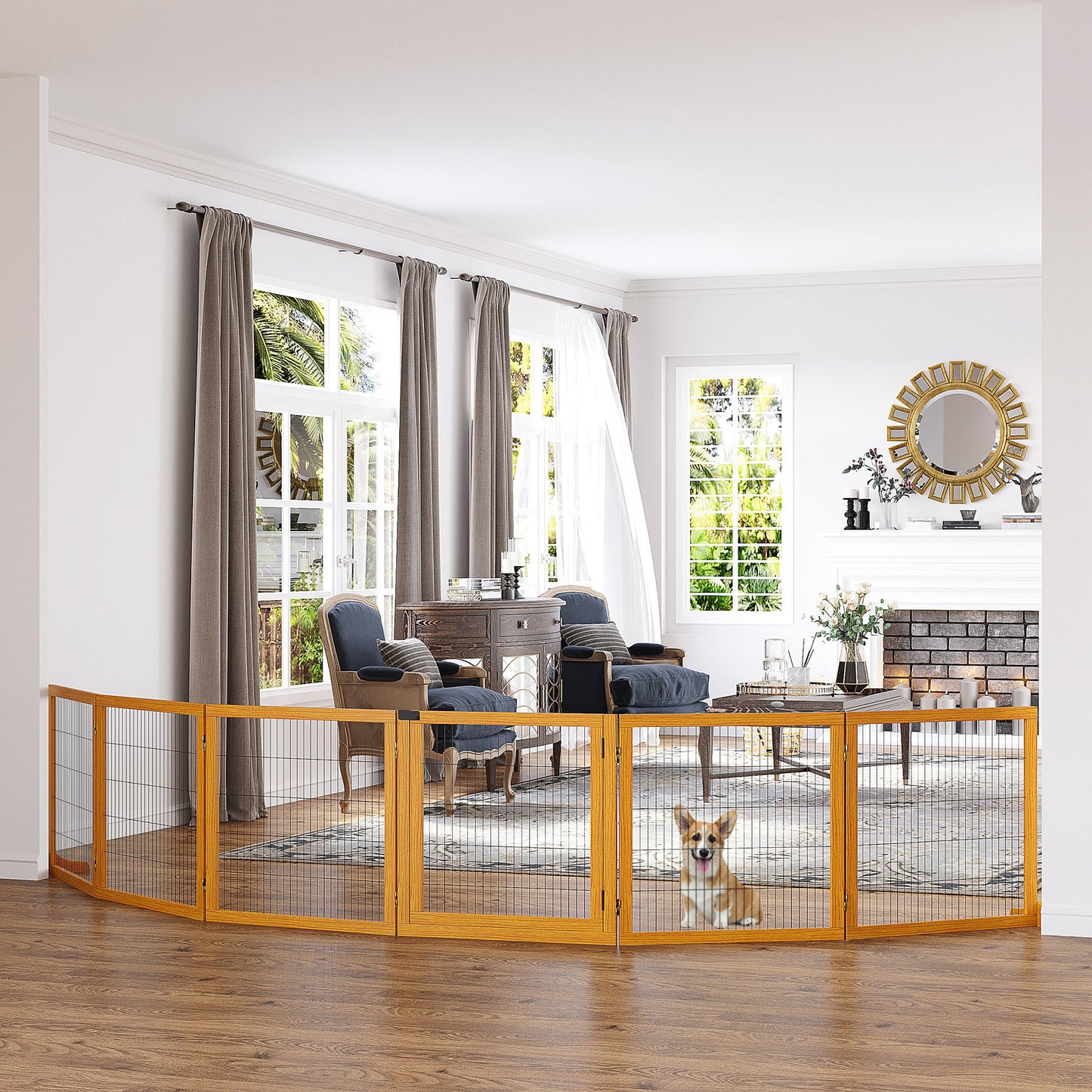 PawHut Absperrgitter für Hunde, klappbar, 432 x 36 x 70 cm, Kiefernholz, Gelb