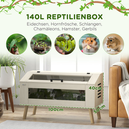 PawHut Reptilienbox, Eidechsenkasten, 140 Liter, Heizkissen-kompatibel, Glasfenster