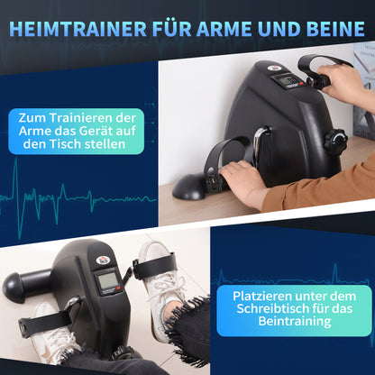 HOMCOM Mini Heimtrainer Arm-und Beintrainer Pedaltrainer für Senioren mit LCD-Display verstellbarer Widerstand Fitnessbike Hometrainer für Zuhause Heim Büro 35 x 40 x 31 cm Schwarz