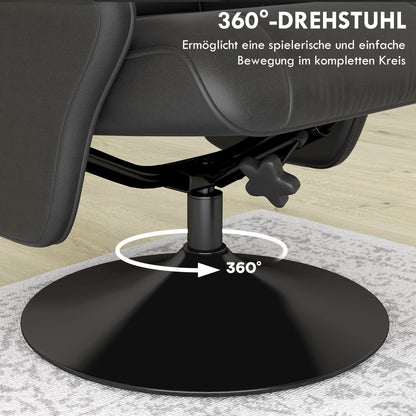 HOMCOM Polstersessel, Akzentsessel mit Hocker, drehbar, ergonomisch, Mikrofasertuchoptik, bis 150 kg, Schwarz