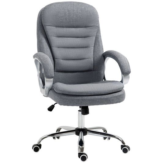 Vinsetto Bürostuhl Arbeitsstuhl Schreibtischstuhl Drehstuhl 360° Ergonomisch Wippfunktion Höhenverstellbar Grau Leinen 64 x 75 x 111-121 cm