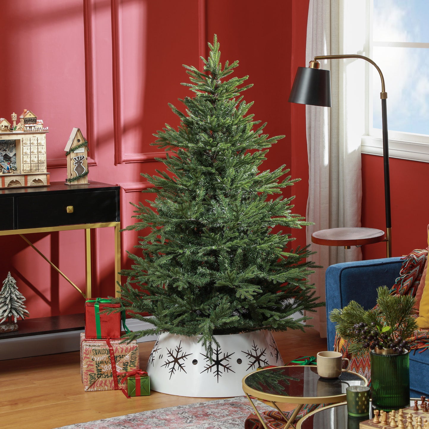 HOMCOM Weihnachtsbaum 150 cm, realistisches Aussehen, Schnellaufbau, inkl. Ständer, feuersicherer Kunststoff