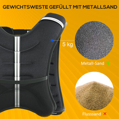 HOMCOM Gewichtsweste 5 KG / 8 KG / 10 KG verstellbare Trainingsweste mit herausnehmenbar Gewichten Laufweste Damen Herren für Muskelaufbau Krafttraining, Laufen, Fitness, Cross Training