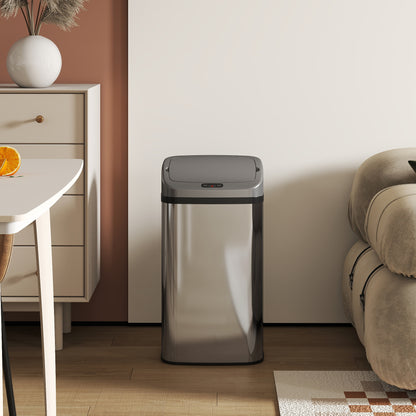 HOMCOM 48 L Sensor-Mülleimer für Küche oder Büro, automatische Schließ-Funktion, Edelstahl, Silberton