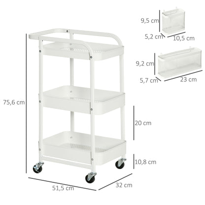 HOMCOM Küchentrolley med Lochtafel, Handtuchhaltern och Aufbewahrungskörben, 51,5 cm x 32 cm x75,6 cm, Weiß