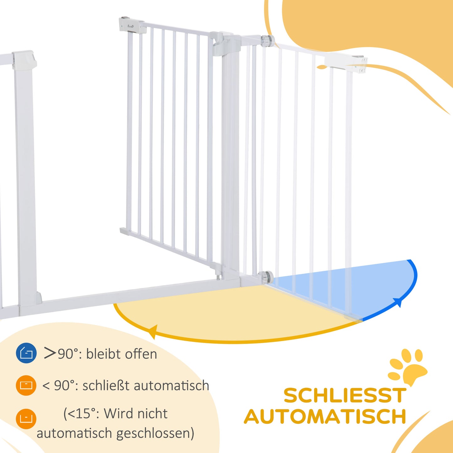 PawHut Türgitter, Montage ohne Bohren, verstellbare Breite 75-96 cm, einhändiges Öffnen, Metall, Weiß, Auto-Close Baby Schutzgitter