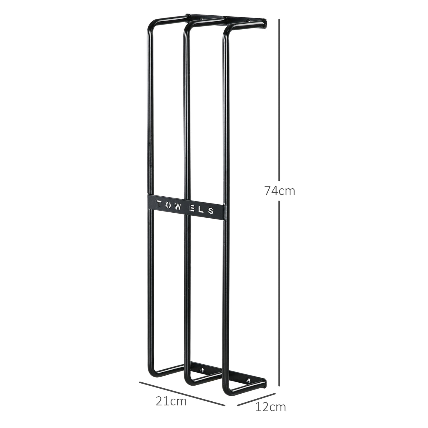 HOMCOM Handtuchhalter, Wandhalterung f. 6 große Handtücher, Metall, 21x12x74cm, Schwarz