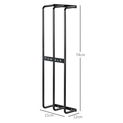 HOMCOM Handtuchhalter, Wandhalterung f. 6 große Handtücher, Metall, 21x12x74cm, Schwarz