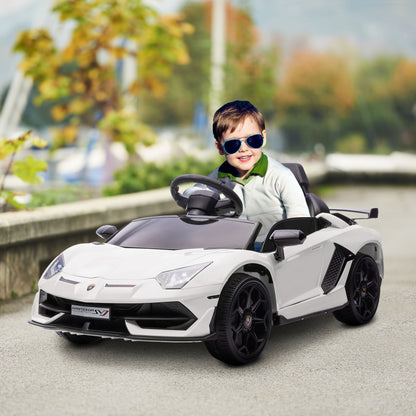 HOMCOM Elektro-Kinderauto, lizenzierter Lamborghini Aventador, Flügeltüren, Musik, Hupe, für 3-5 Jahre, Weiß