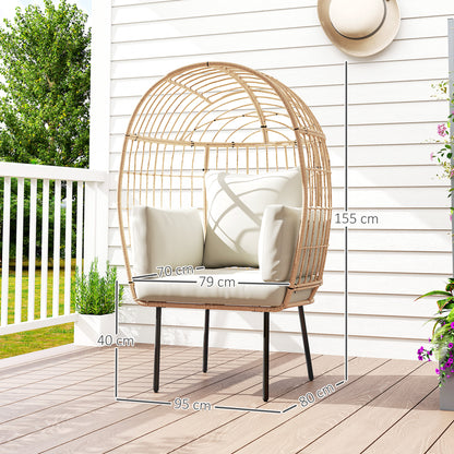 Outsunny Rattansessel Ei-Förmig mit abnehmbarem Kissen, Polster, Outdoor Sessel aus Rattan 95 x 80 x 155 cm Beige
