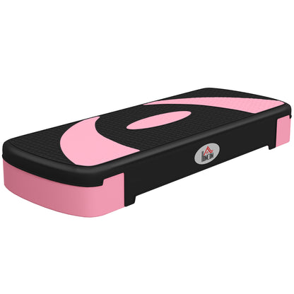 HOMCOM Aerobik-Stepper, höhenverstellbar, 80 x 31 x 10/15/20 cm, bis 150 kg, Schwarz/Rosa/Grau