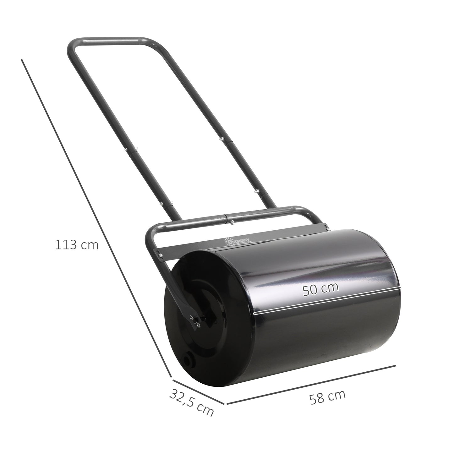 Outsunny Rasenwalze mit U-Griff, Gartenwalze, Gartenrolle, 32 cm Durchmesser, 38 L Wasser-/62 kg Sand, Metall, Schwarz, 58 x 32,5 x 113 cm