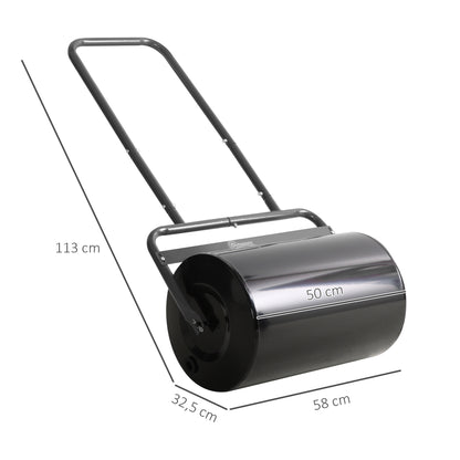Outsunny Rasenwalze mit U-Griff, Gartenwalze, Gartenrolle, 32 cm Durchmesser, 38 L Wasser-/62 kg Sand, Metall, Schwarz, 58 x 32,5 x 113 cm